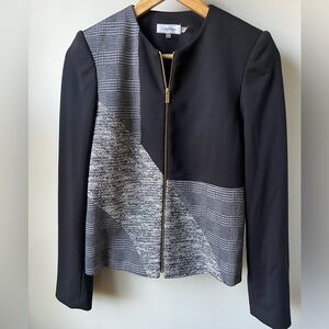 CALVIN KLEIN Zip Geometric Jacket Career Office‎ old Money Mixed Media Black 2